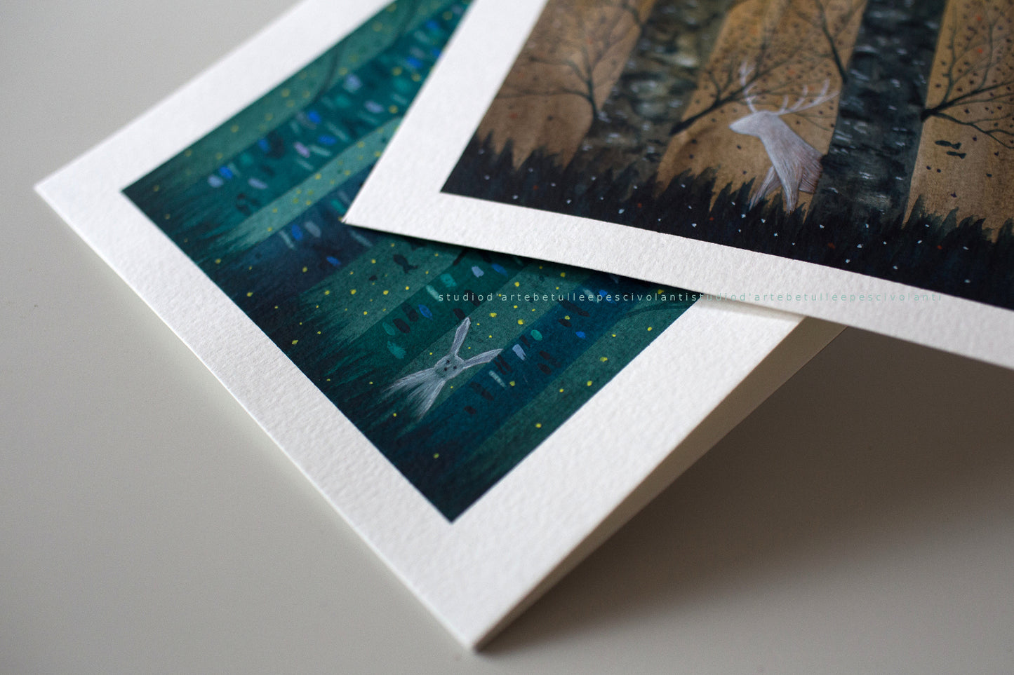 "Nel bosco" Acquerello su carta 18x25 cm 2023 con cornice effetto shabby già compresa