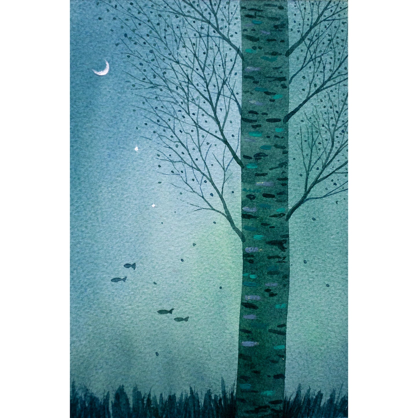 "Allineamenti cosmici" Acquerello su carta 18x24 cm 2023 con cornice bianca