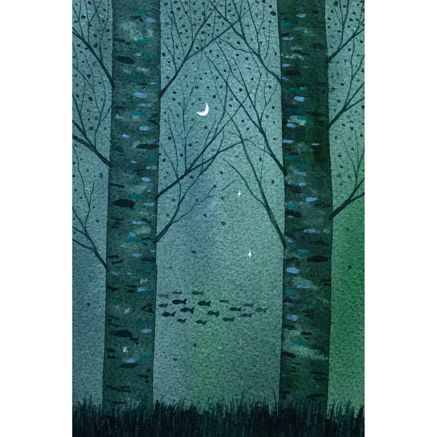 "Allineamenti cosmici" Acquerello su carta 18x24 cm 2023 con cornice bianca