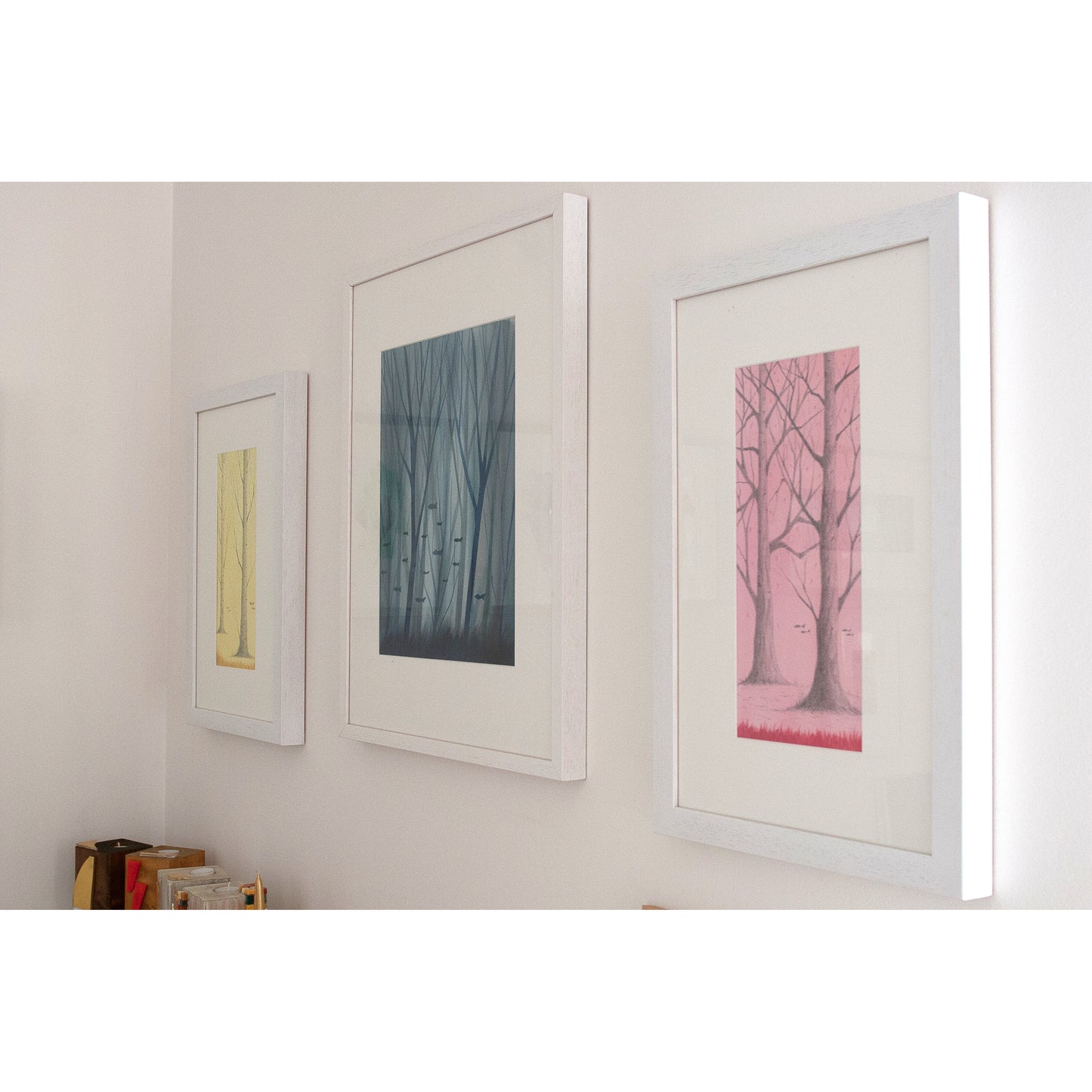 "Bosco dorato" Acquerello e matita su carta 20x40 cm 2019 con cornice bianca