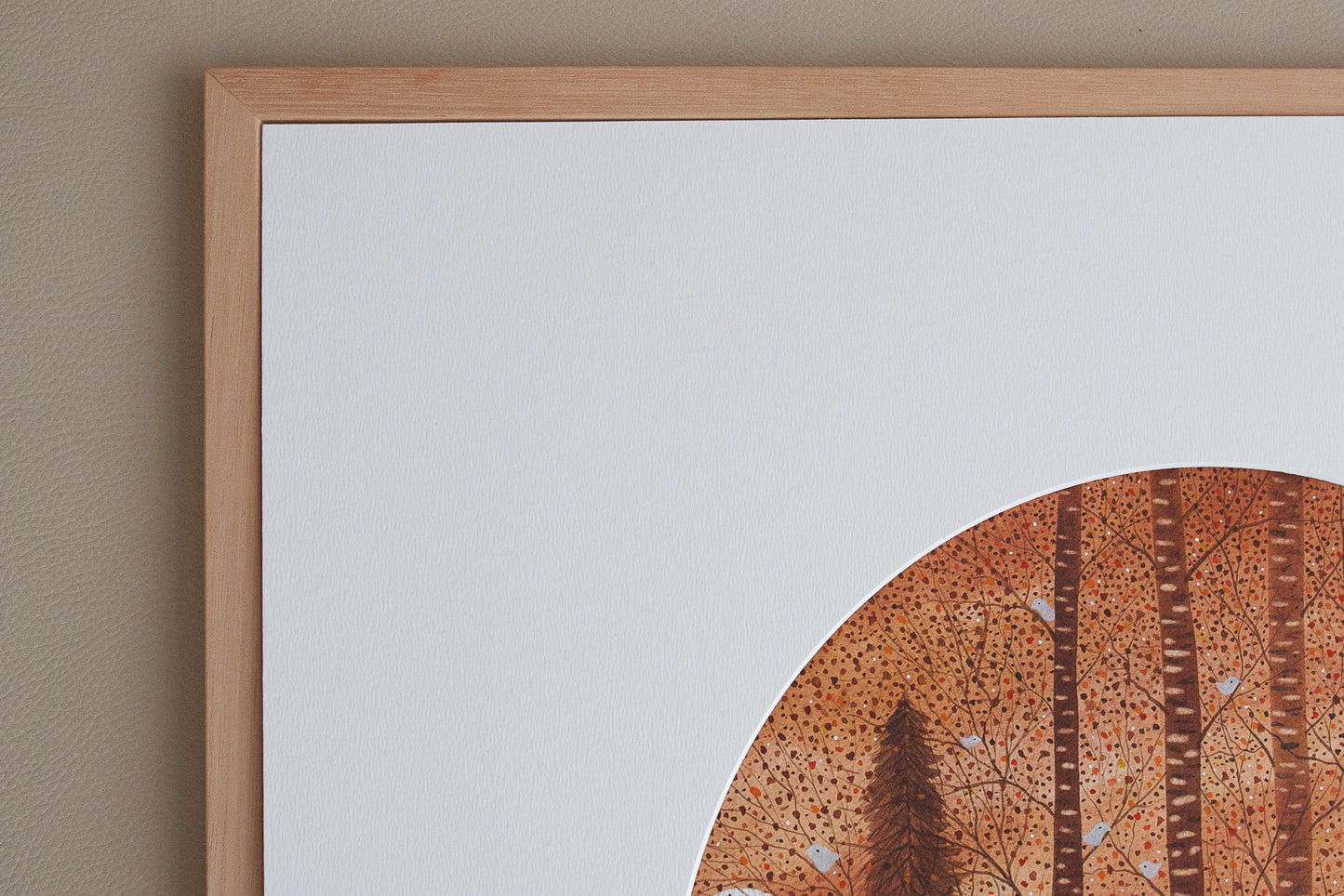 "Autunno cinguettante" Acquerello su carta d 30 cm 2022 con cornice legno naturale come in foto