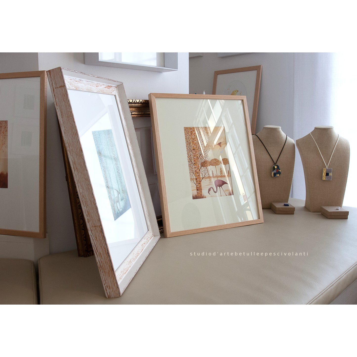 "Fenicottero" Acquerello su carta 18x25 cm 2023 con cornice legno naturale già inclusa