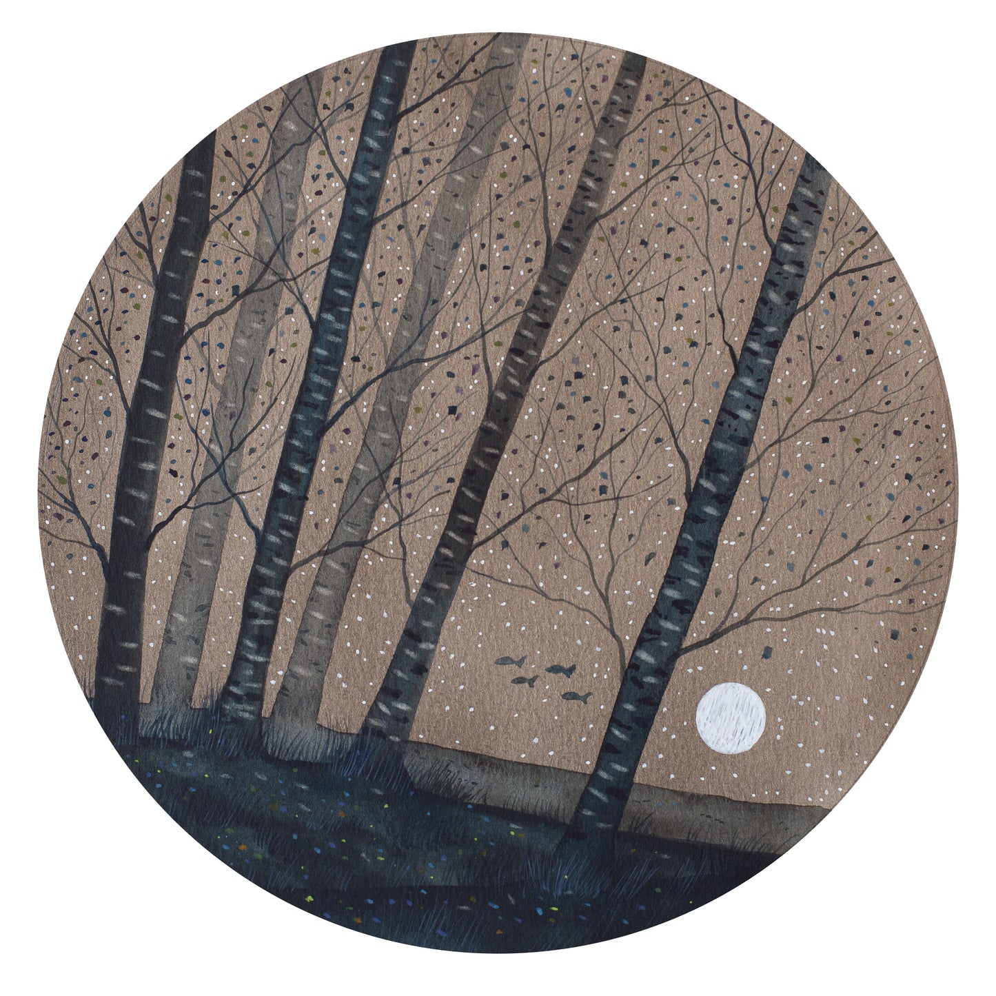 "Spazzati dal vento" Acquerello su carta d 20 cm 2021 con cornice color legno naturale