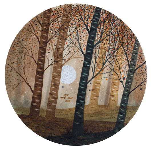 "Notturno silente" Acquerello su carta d 20 cm 2021 con cornice color legno naturale