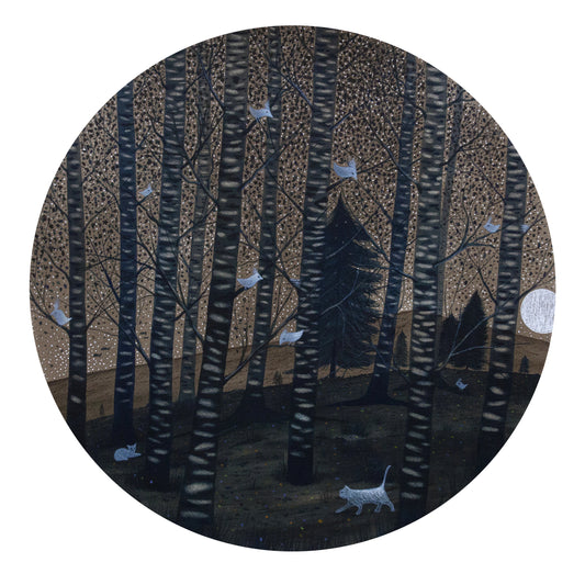 "Notturno cinguettante" Acquerello su carta d30 cm 2021 completo di cornice color legno naturale