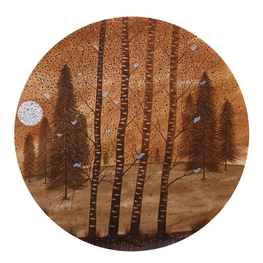 "Autunno cinguettante" Acquerello su carta d 30 cm 2022 con cornice legno naturale come in foto
