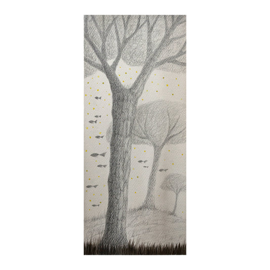 "Pini" Acquerello e matita su carta 20x40 cm 2019 con cornice bianca