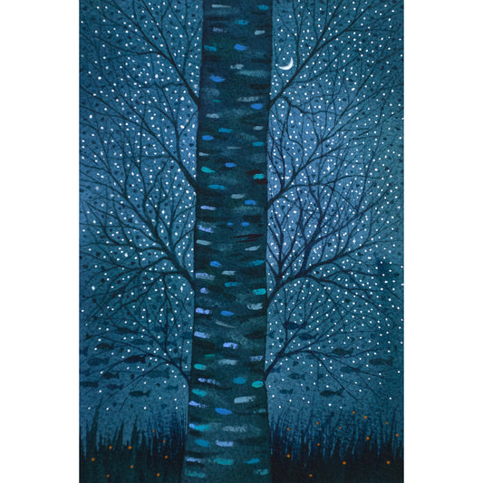 "Notturno stellato"  Acquerello su carta 18x24 cm 2023 con cornice bianca
