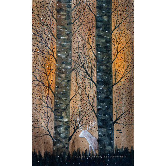 "Nel bosco" Acquerello su carta 18x25 cm 2023 con cornice effetto shabby già compresa
