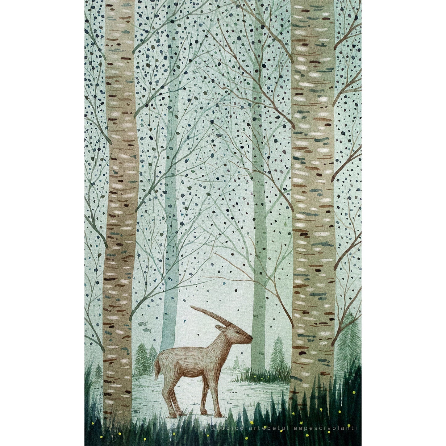 "Primavera nel bosco" Acquerello su carta 18x25 cm 2023 cornice effetto shabby già inclusa nel prezzo