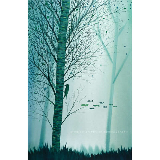 "Flying Fish" Acquerello su carta 35,5x51 cm 2022 Con cornice bianca